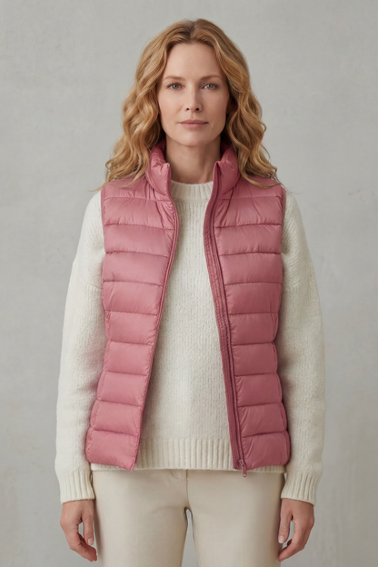 Women's Quilted Gilet with High Neck and Zip Front