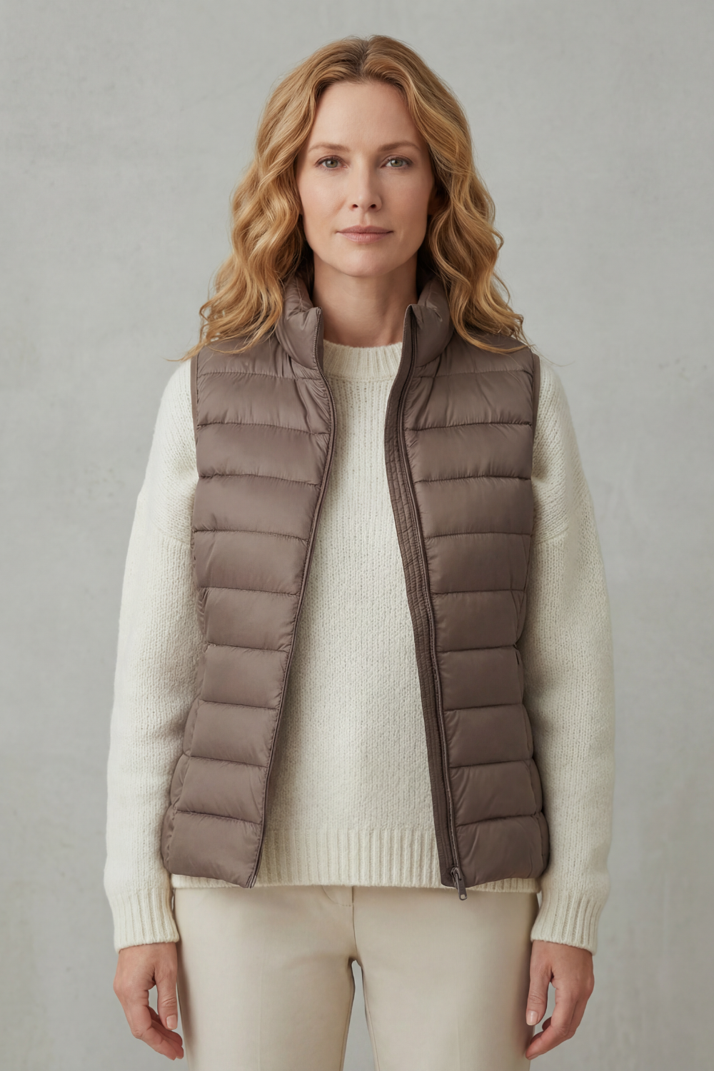 Women's Quilted Gilet with High Neck and Zip Front