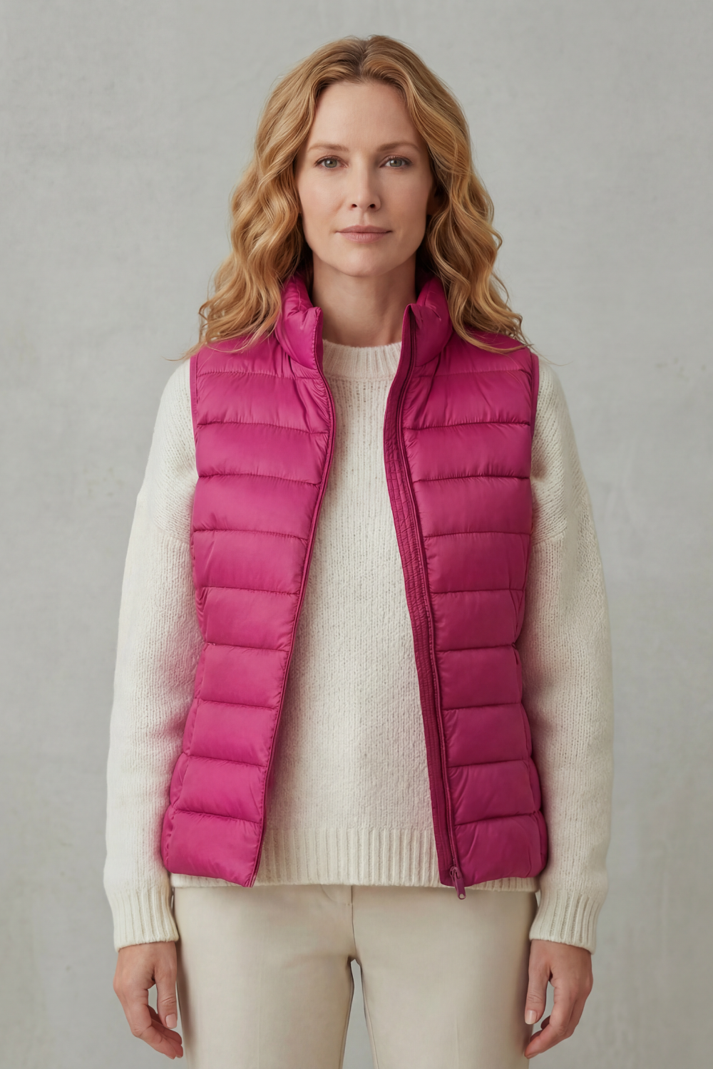 Women's Quilted Gilet with High Neck and Zip Front
