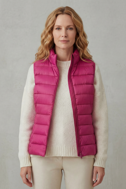 Women's Quilted Gilet with High Neck and Zip Front