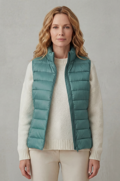 Women's Quilted Gilet with High Neck and Zip Front