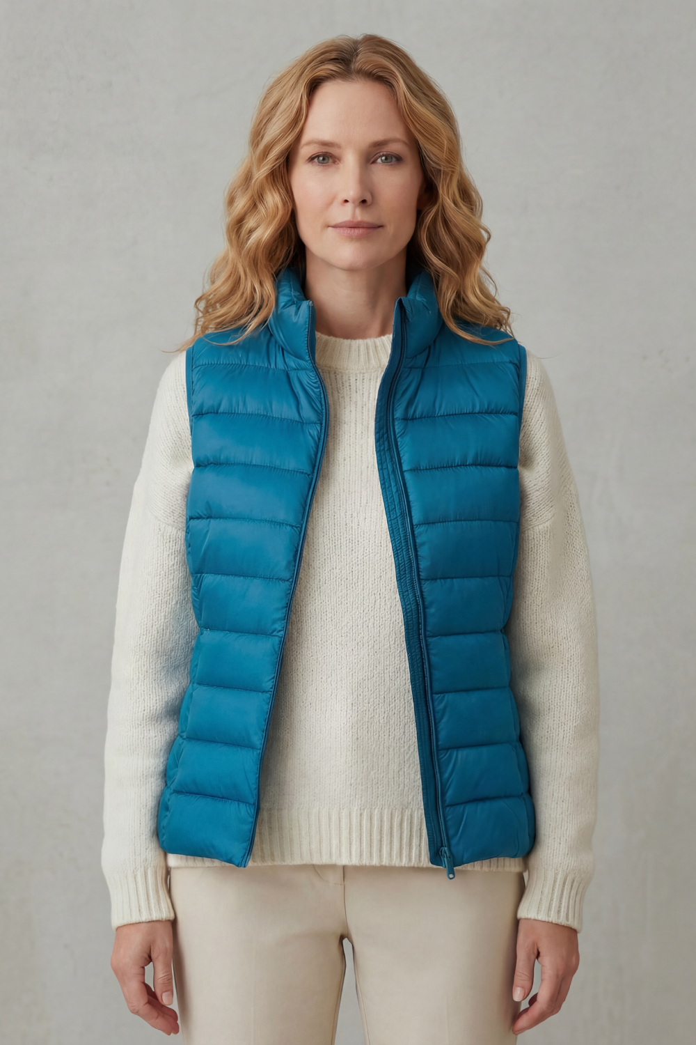 Women's Quilted Gilet with High Neck and Zip Front