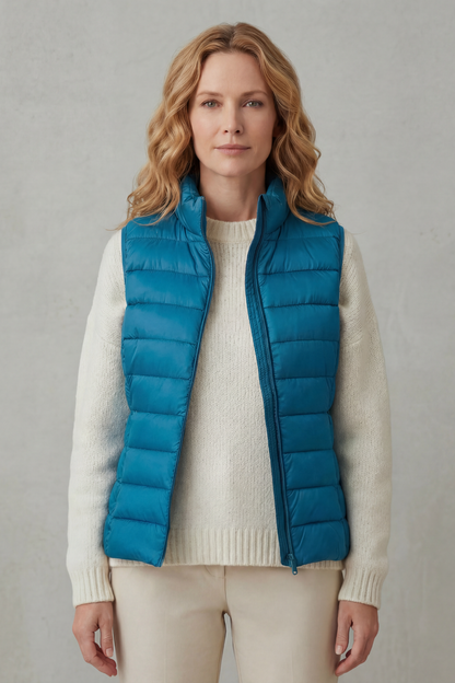 Women's Quilted Gilet with High Neck and Zip Front