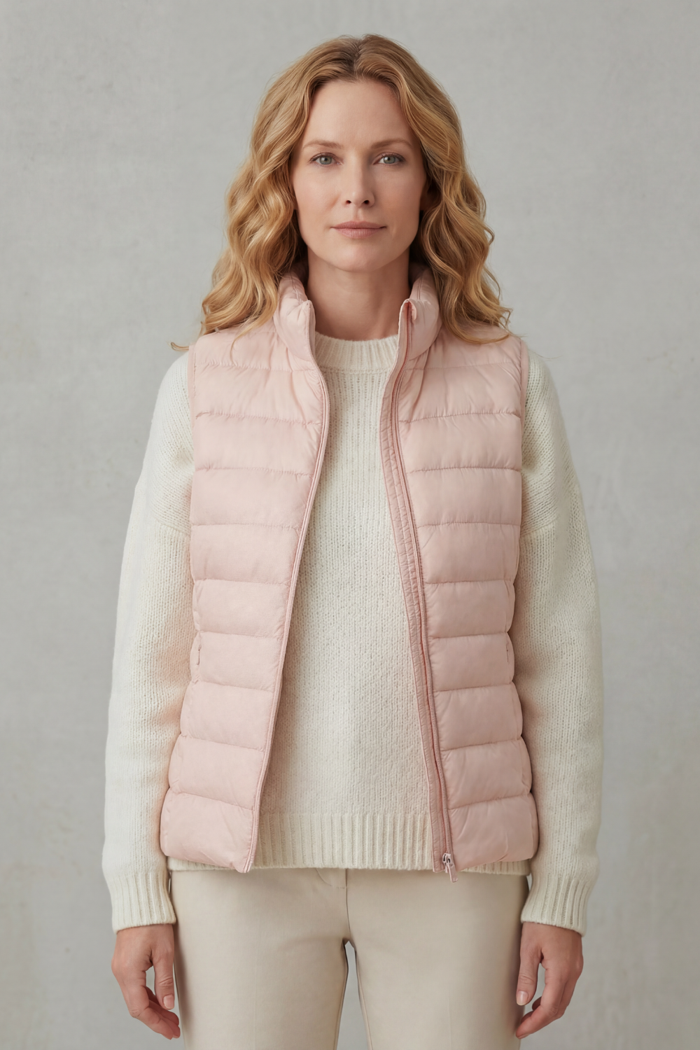 Women's Quilted Gilet with High Neck and Zip Front