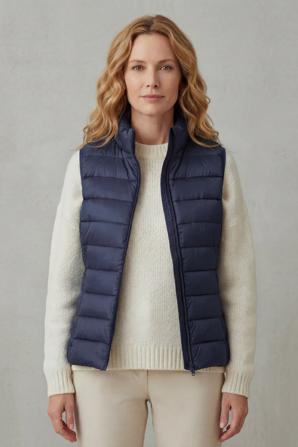 Women's Quilted Gilet with High Neck and Zip Front