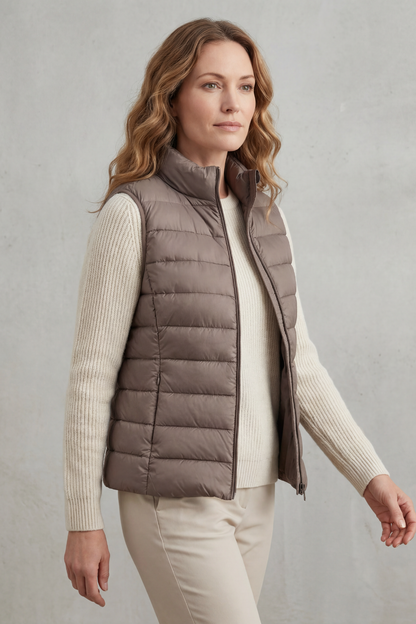 Women's Quilted Gilet with High Neck and Zip Front