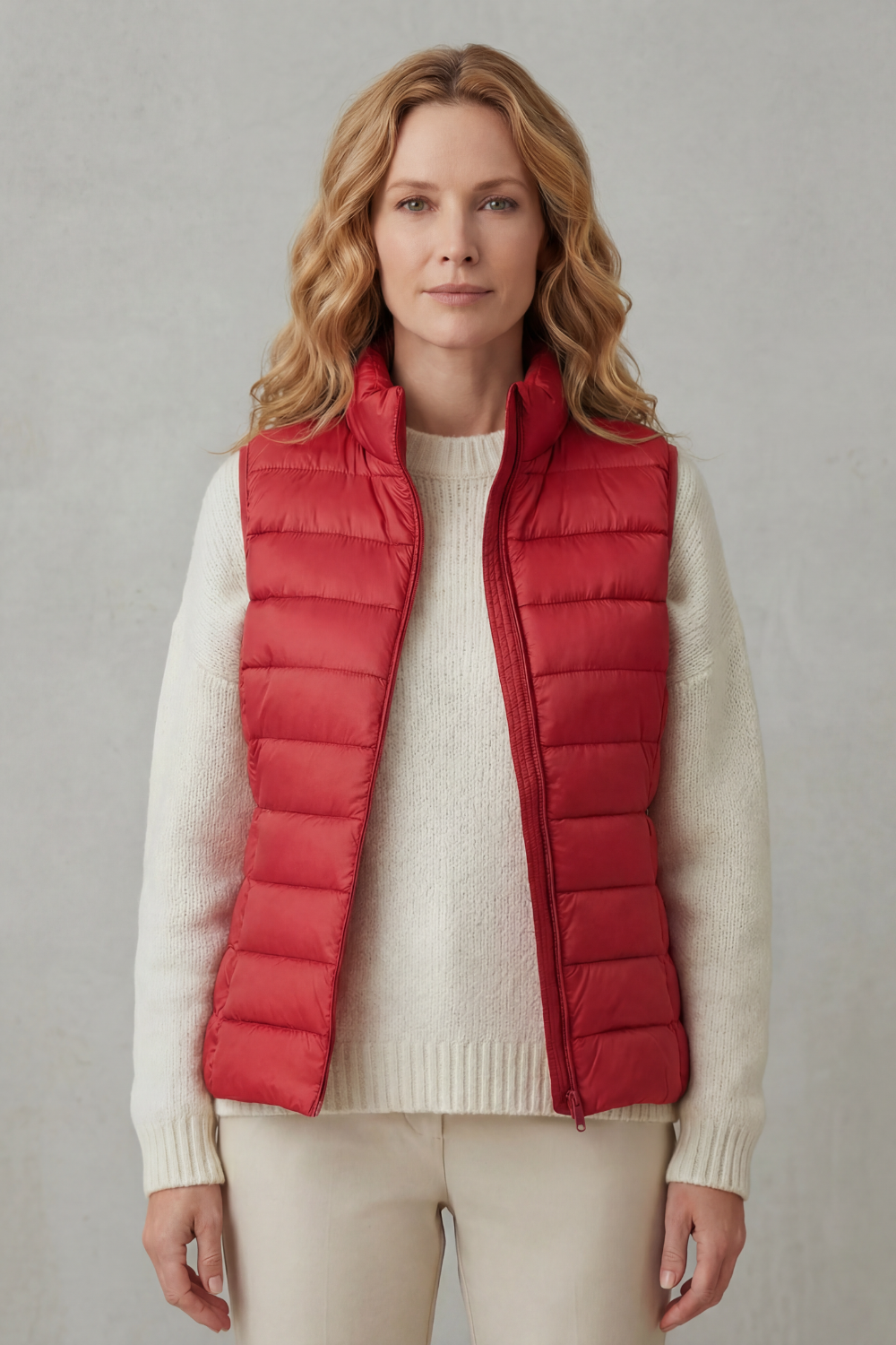 Women's Quilted Gilet with High Neck and Zip Front