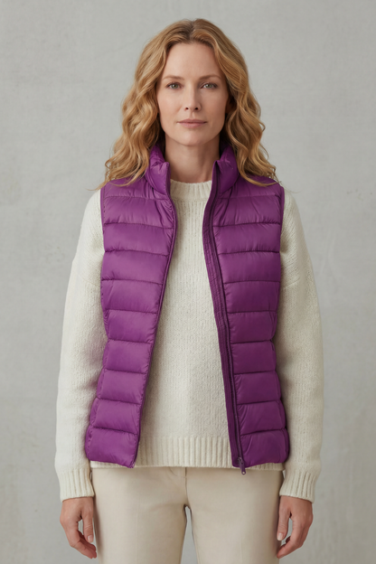 Women's Quilted Gilet with High Neck and Zip Front