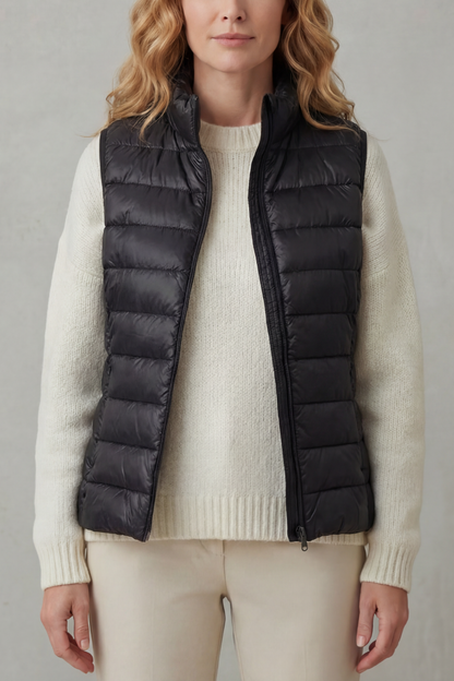 Women's Quilted Gilet with High Neck and Zip Front
