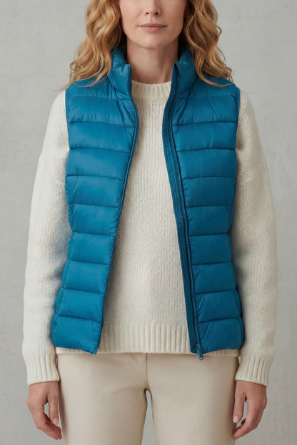 Women's Quilted Gilet with High Neck and Zip Front
