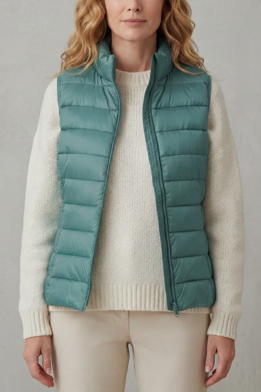 Women's Quilted Gilet with High Neck and Zip Front