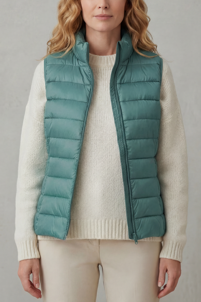 Women's Quilted Gilet with High Neck and Zip Front