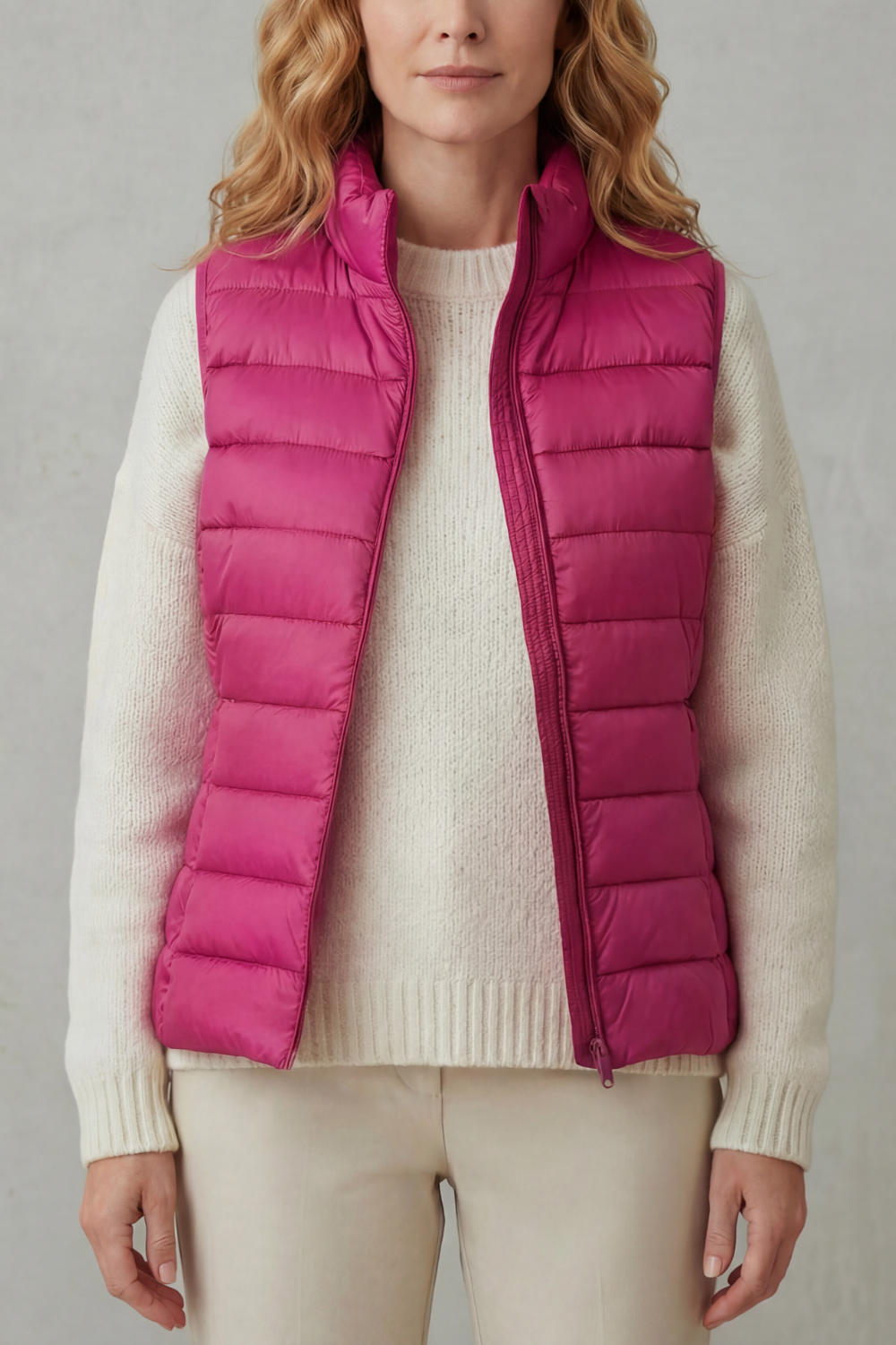 Women's Quilted Gilet with High Neck and Zip Front