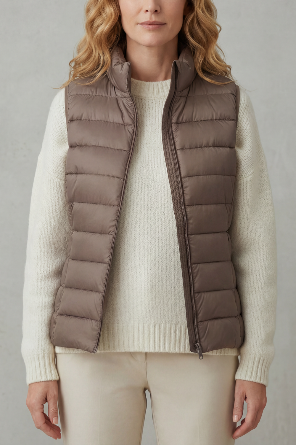 Women's Quilted Gilet with High Neck and Zip Front