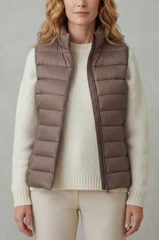 Women's Quilted Gilet with High Neck and Zip Front