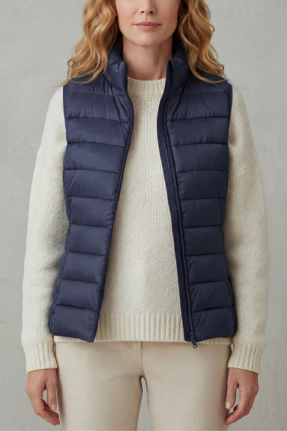 Women's Quilted Gilet with High Neck and Zip Front