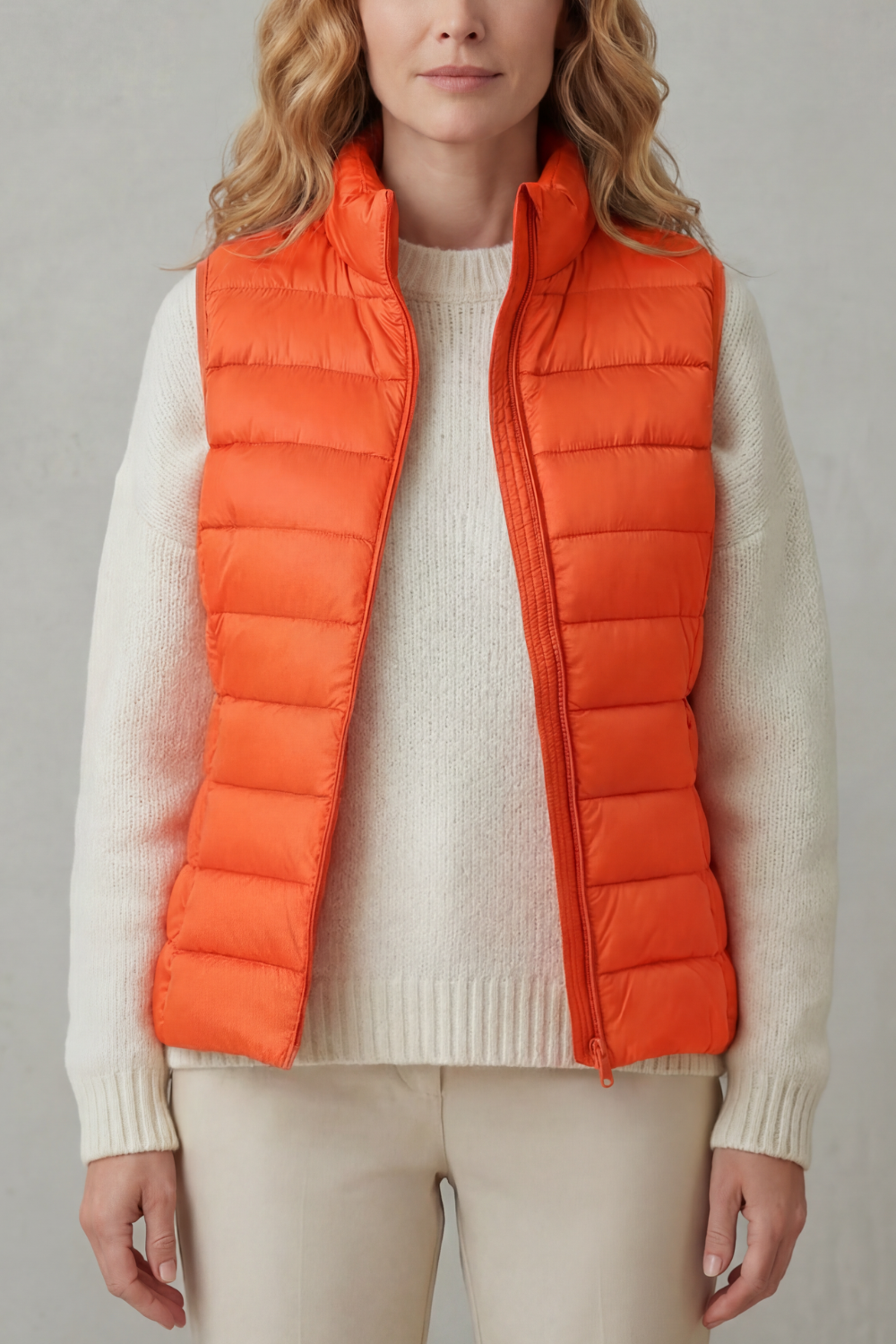 Women's Quilted Gilet with High Neck and Zip Front