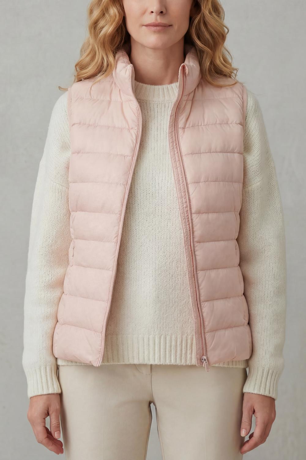 Women's Quilted Gilet with High Neck and Zip Front