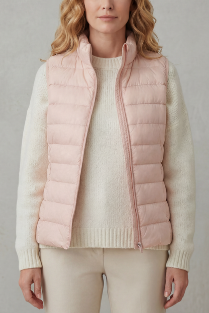 Women's Quilted Gilet with High Neck and Zip Front