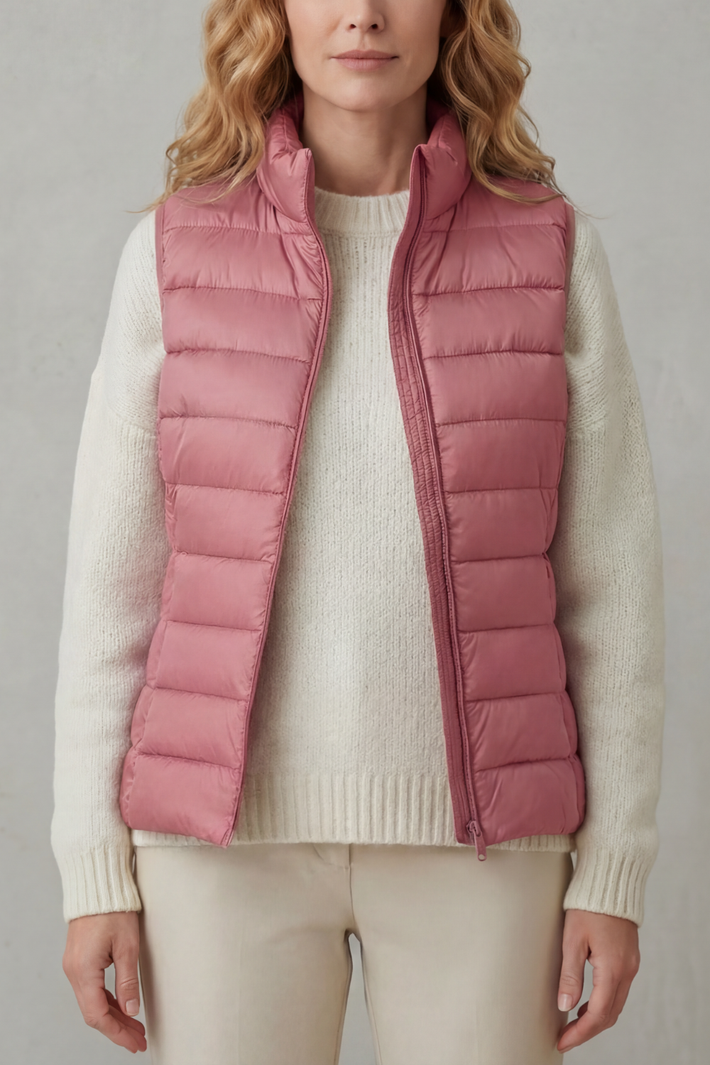 Women's Quilted Gilet with High Neck and Zip Front