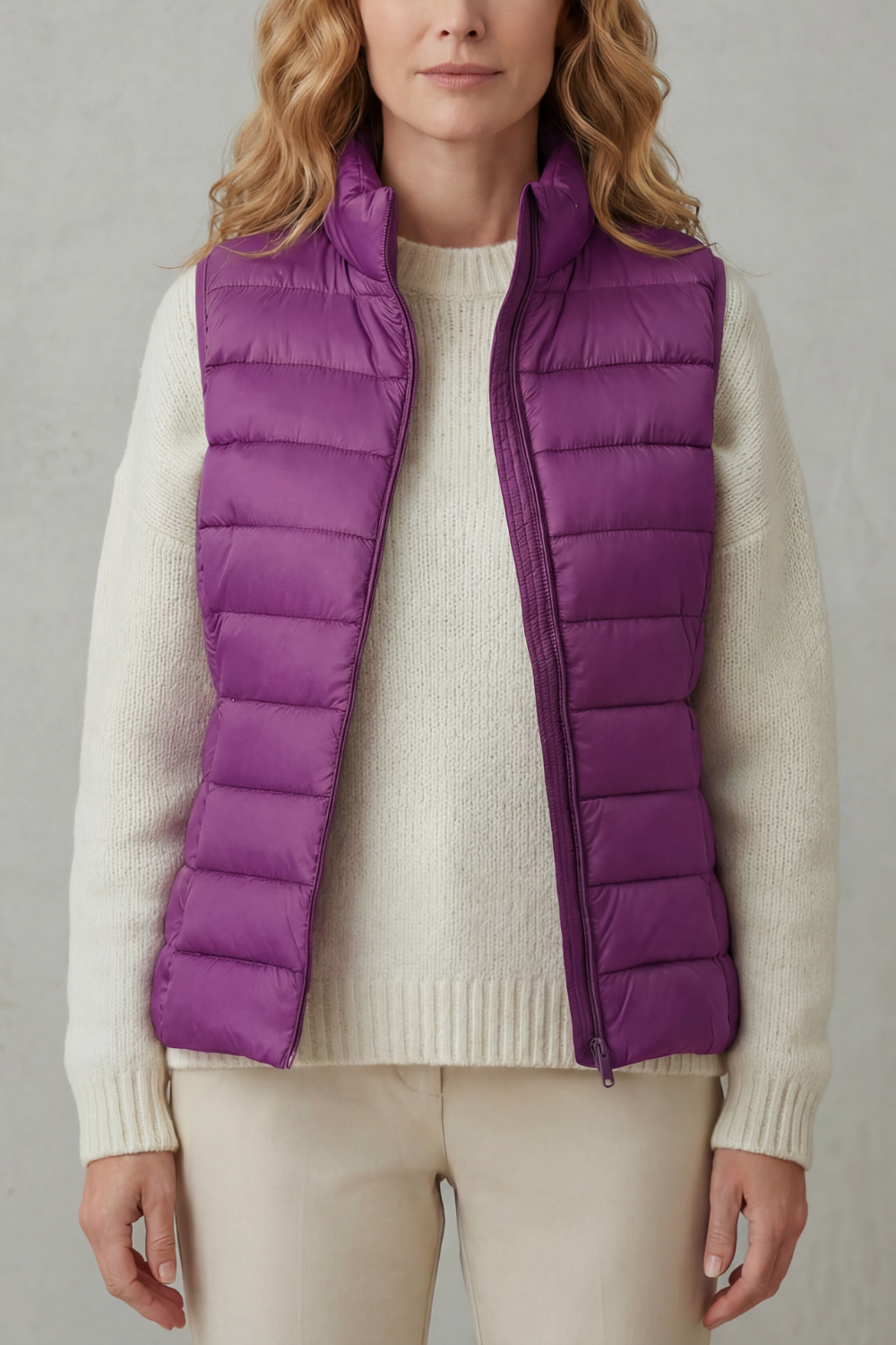 Women's Quilted Gilet with High Neck and Zip Front