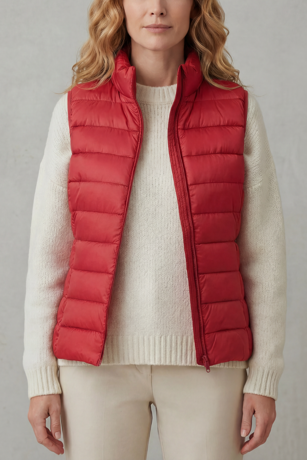 Women's Quilted Gilet with High Neck and Zip Front