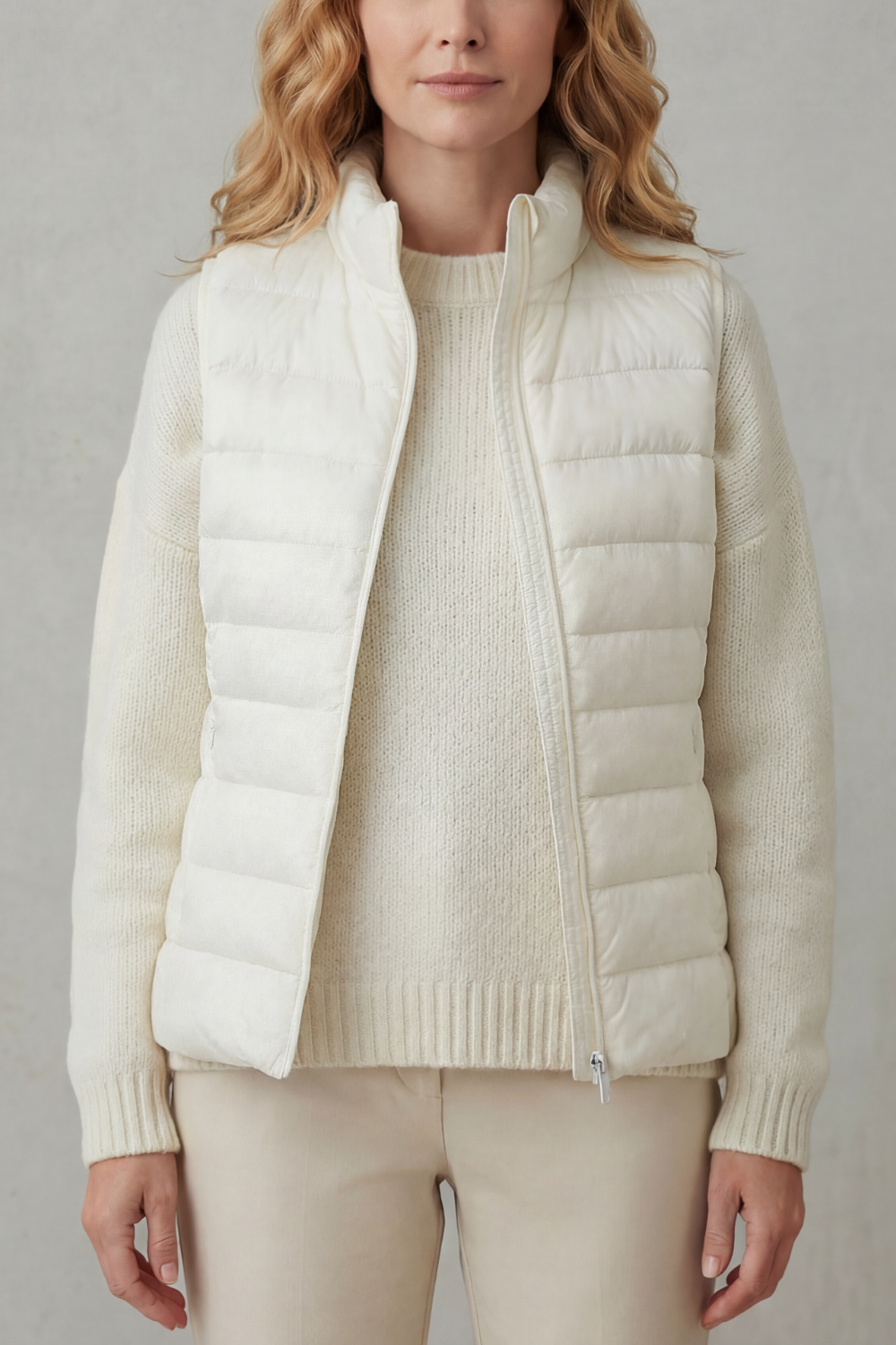 Women's Quilted Gilet with High Neck and Zip Front