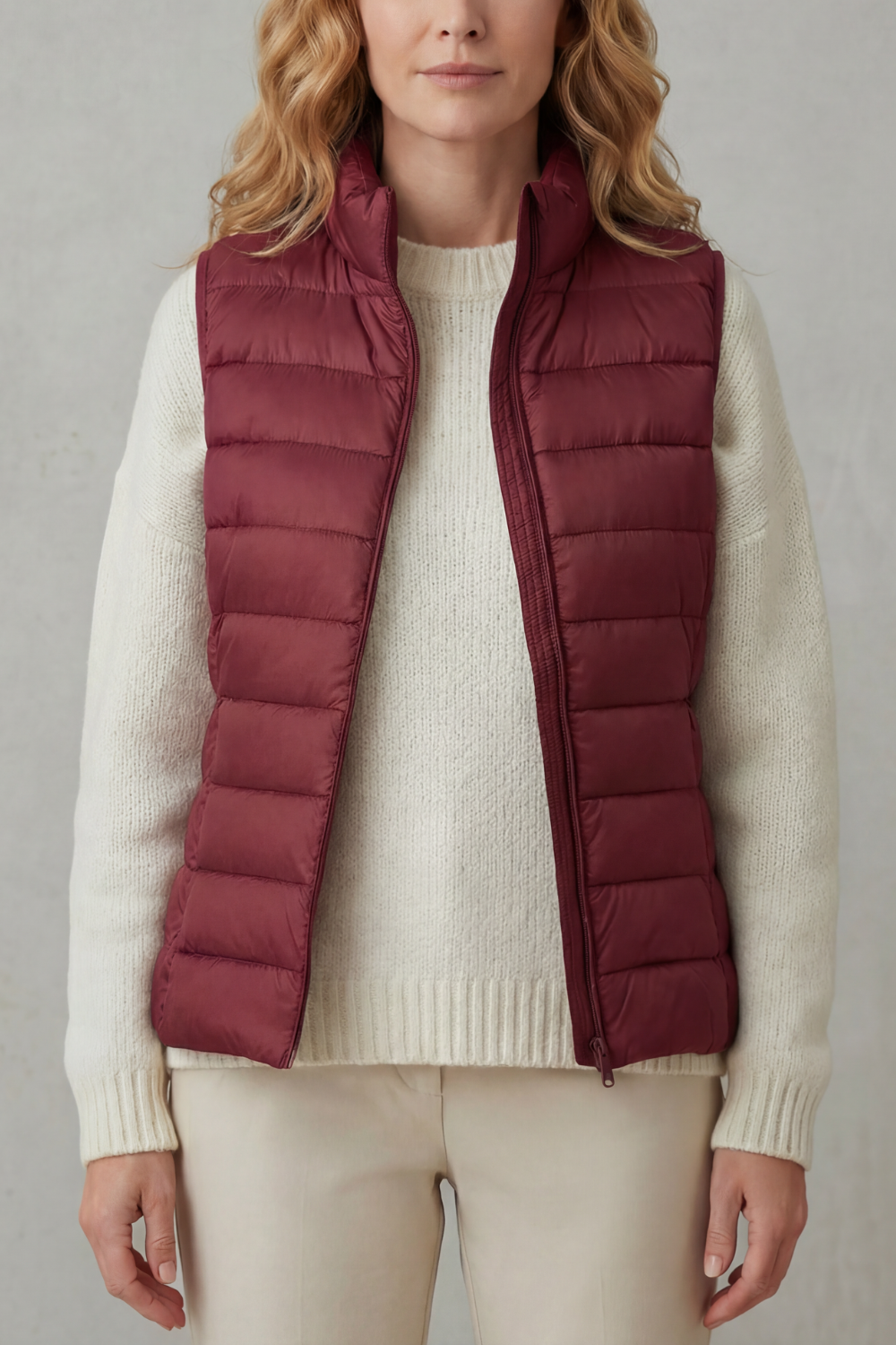 Women's Quilted Gilet with High Neck and Zip Front