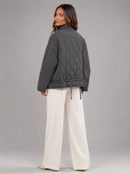 Women's Quilted High-Neck Zip Utility Jacket