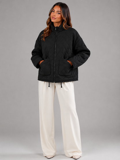 Women's Quilted High-Neck Zip Utility Jacket