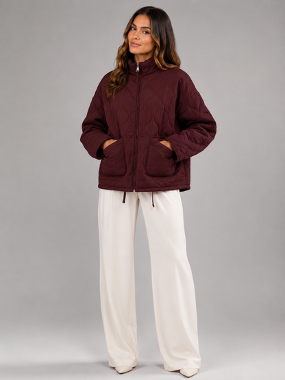 Women's Quilted High-Neck Zip Utility Jacket