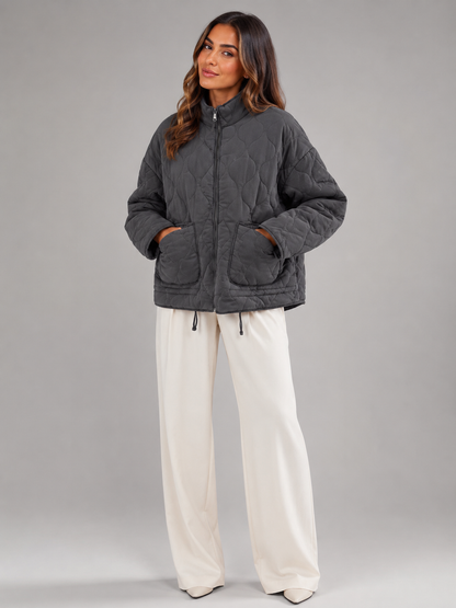 Women's Quilted High-Neck Zip Utility Jacket