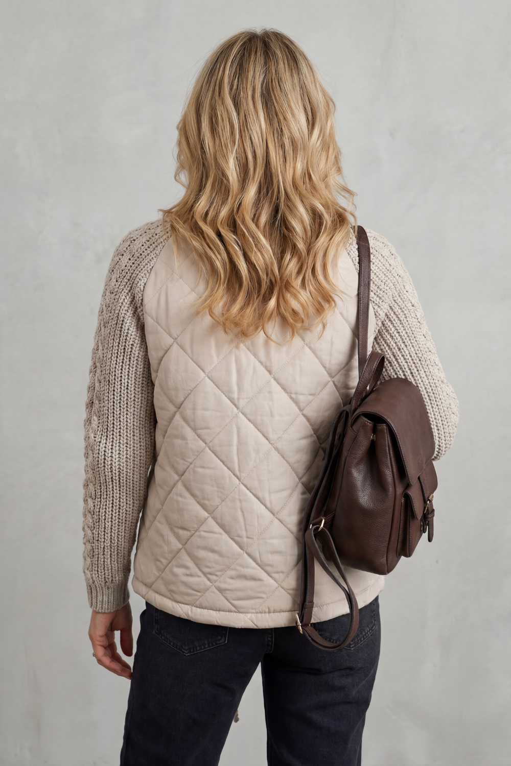 Women's Quilted Hybrid Puffer Cable-Knit Jacket