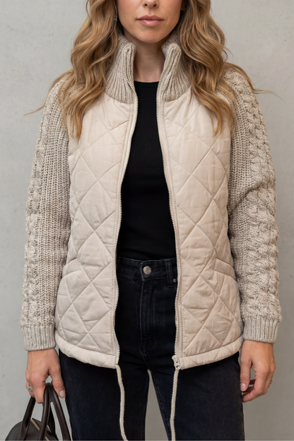 Women's Quilted Hybrid Puffer Cable-Knit Jacket