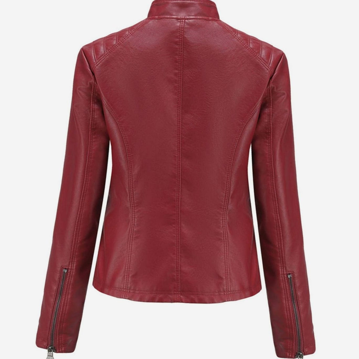 Women's Quilted Leather Jacket with Biker Collar & Zip Front