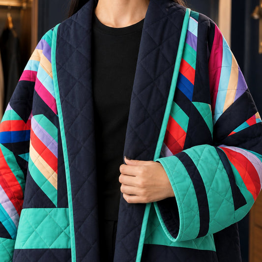 Women's Quilted Open-Front Patchwork Oversized Jacket