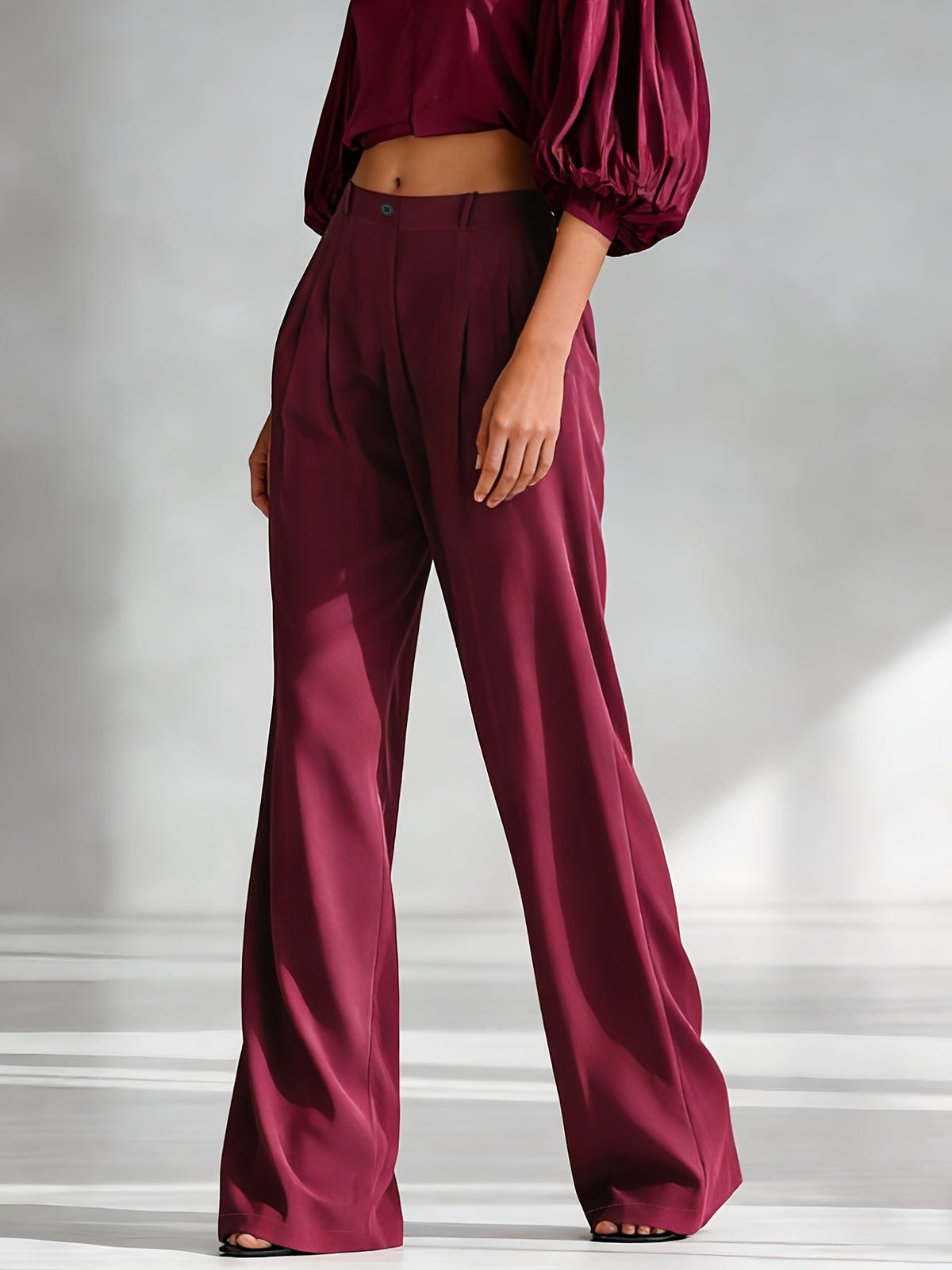 Women's Elegant Satin Wide Leg Trousers with Side Pockets