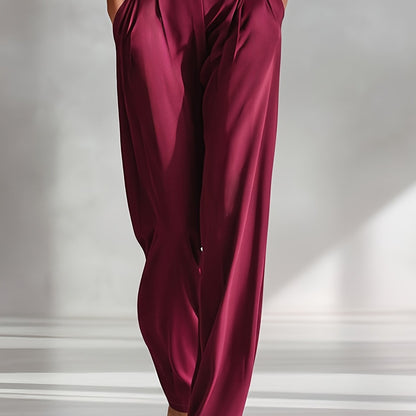 Women's Elegant Satin Wide Leg Trousers with Side Pockets