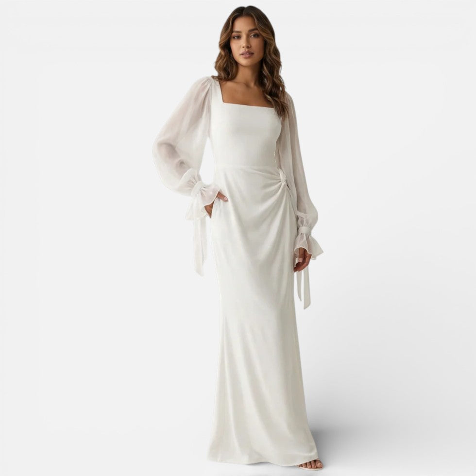 Women's Registry Office Wedding Dress with Long Chiffon Sleeves