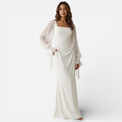 Women's Registry Office Wedding Dress with Long Chiffon Sleeves