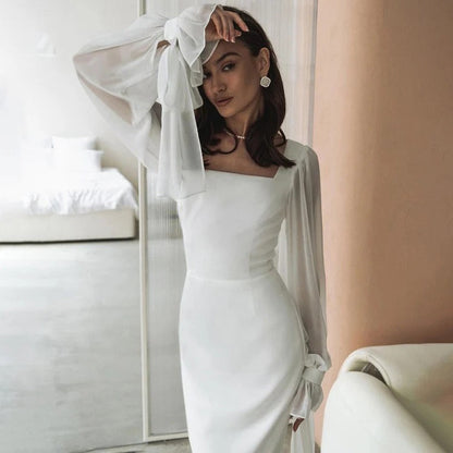 Women's Registry Office Wedding Dress with Long Chiffon Sleeves