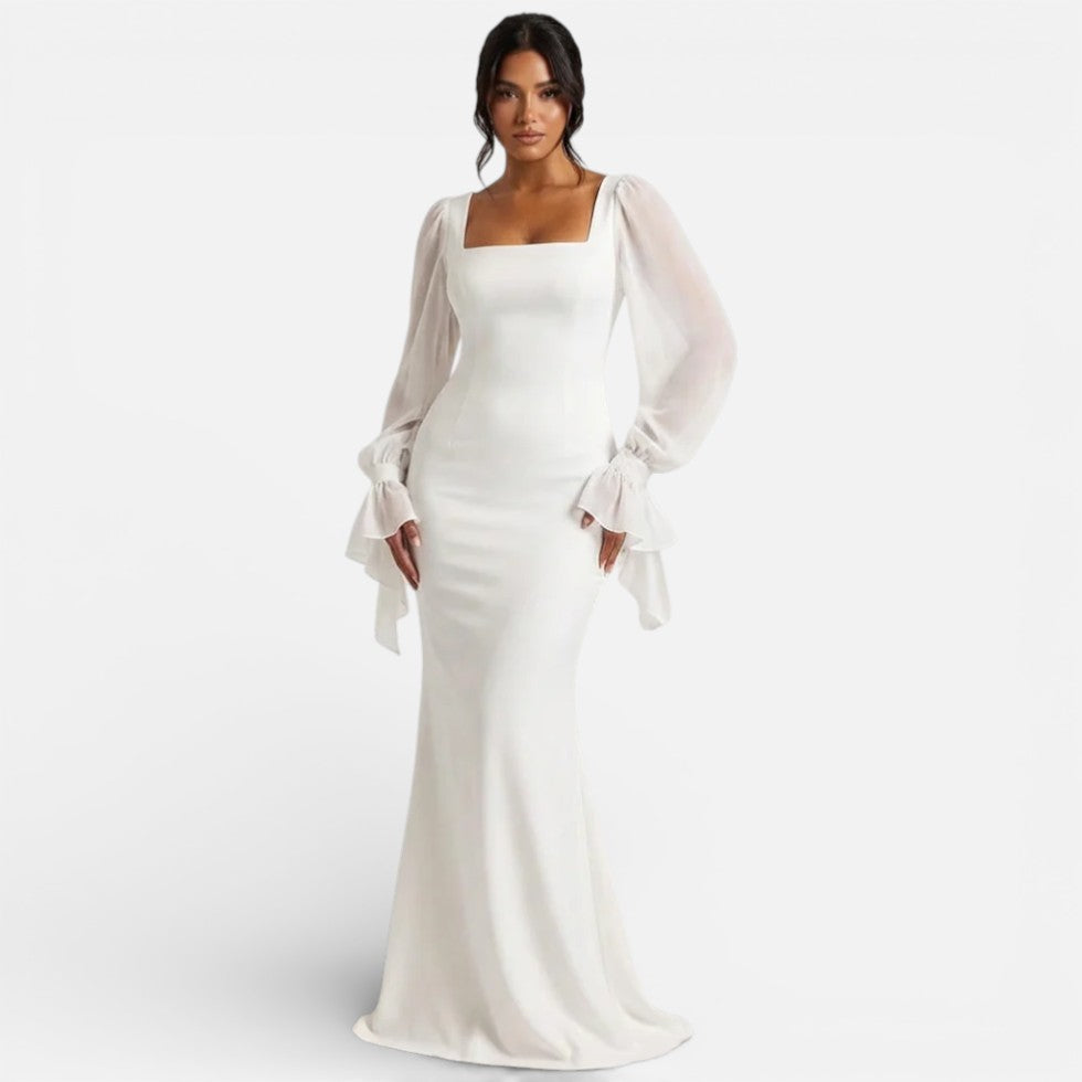 Women's Registry Office Wedding Dress with Long Chiffon Sleeves