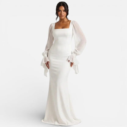 Women's Registry Office Wedding Dress with Long Chiffon Sleeves