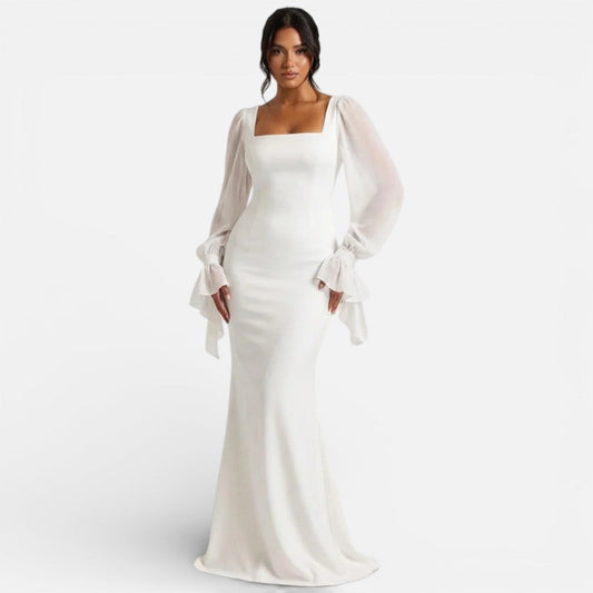 Women's Registry Office Wedding Dress with Long Chiffon Sleeves
