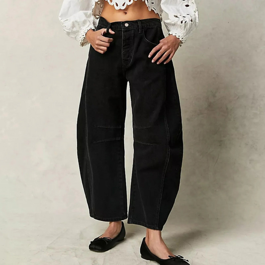 Women's Relaxed Barrel Leg Mid Rise Jeans