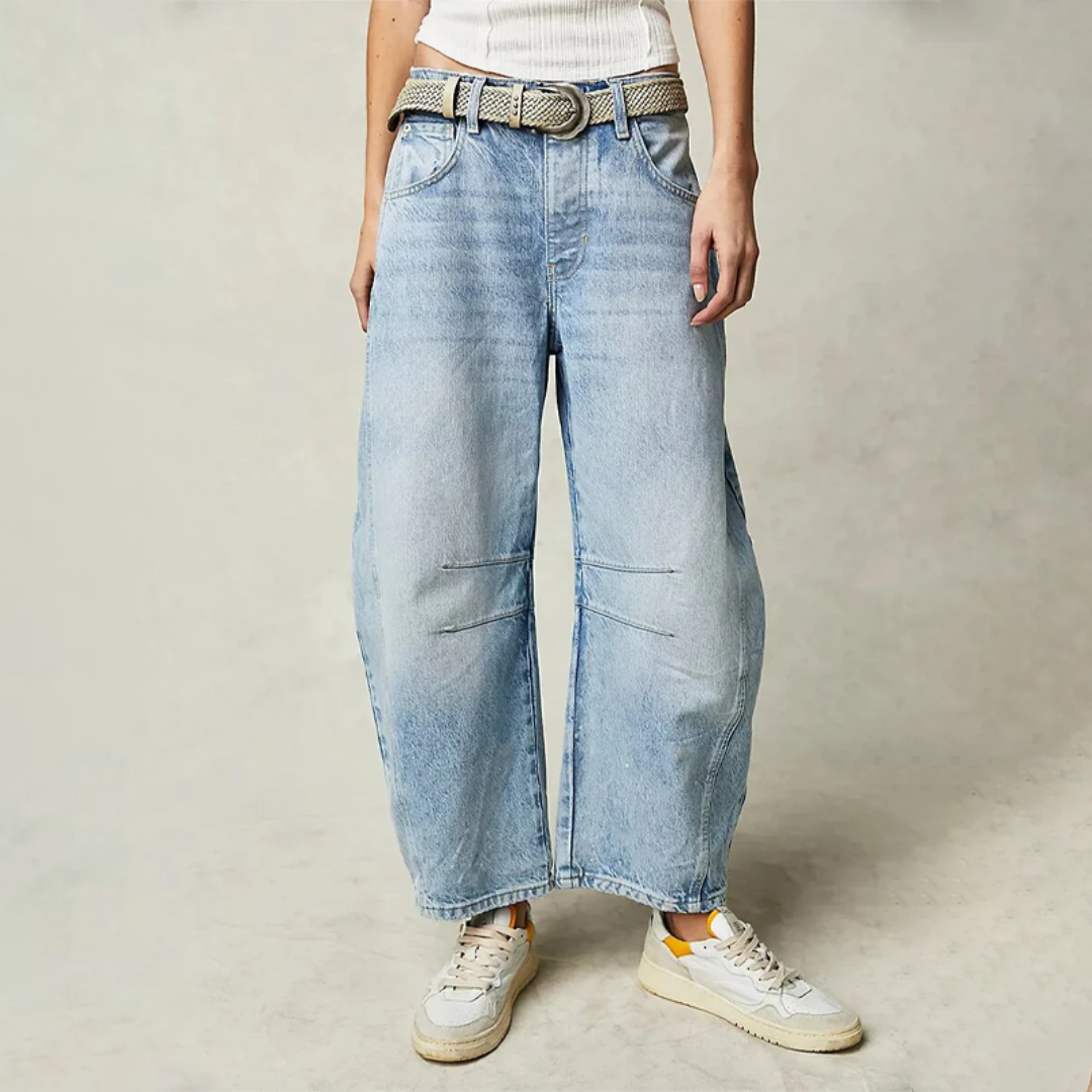 Women's Relaxed Barrel Leg Mid Rise Jeans