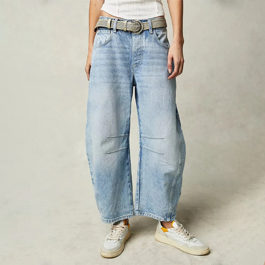 Women's Relaxed Barrel Leg Mid Rise Jeans