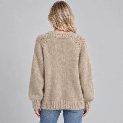 Women's Relaxed Fit Fluffy Crew Neck Knit Jumper