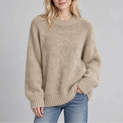 Women's Relaxed Fit Fluffy Crew Neck Knit Jumper