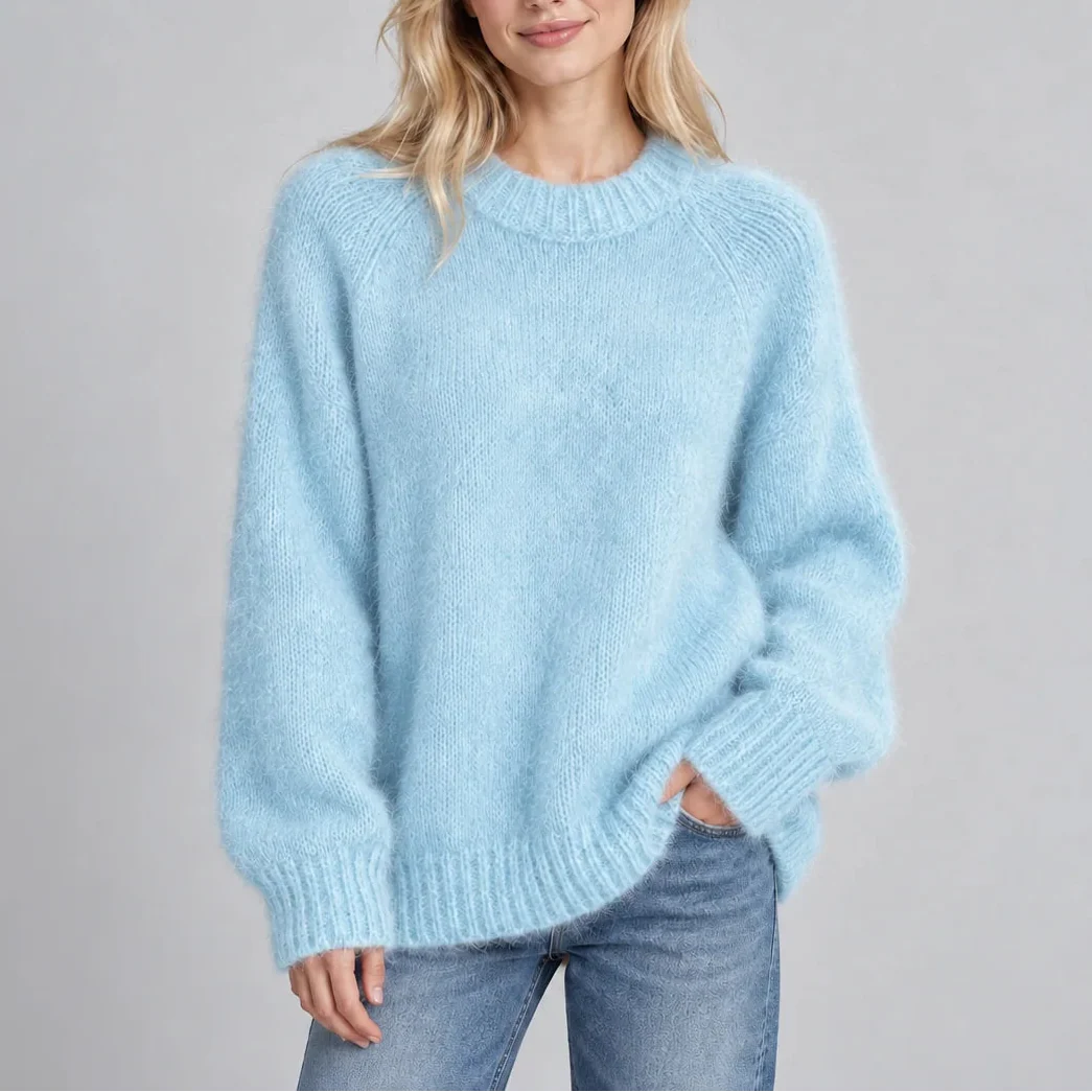 Women's Relaxed Fit Fluffy Crew Neck Knit Jumper